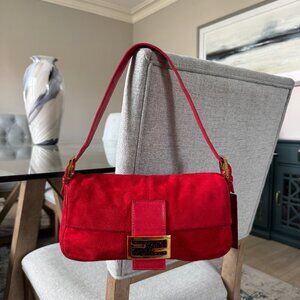 FENDI SUEDE Vintage Baguette Red